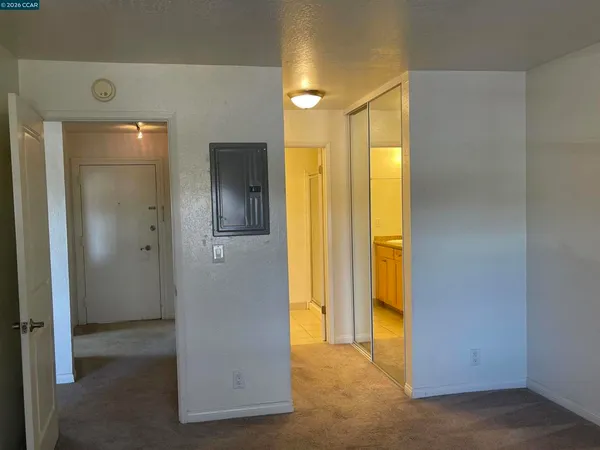 a view of a bathroom with a glass door