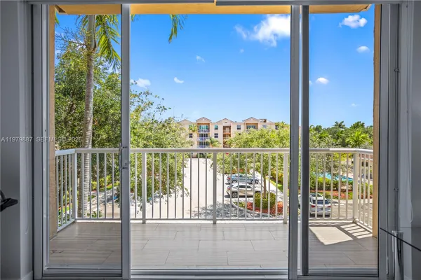 a view of a balcony with lake view