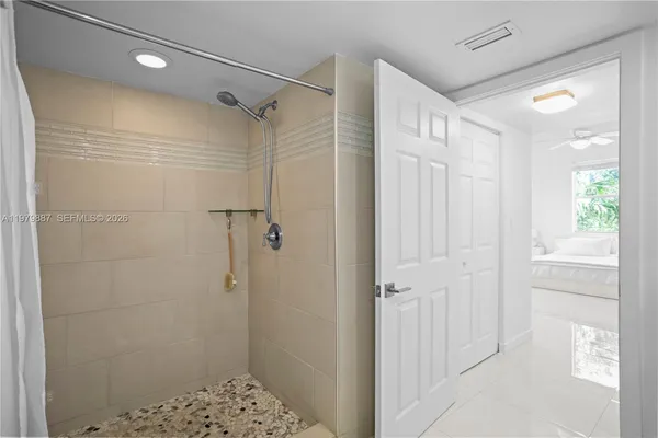 a bathroom with a shower