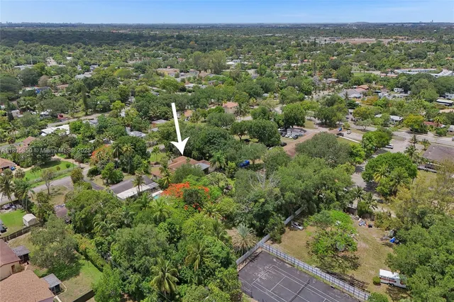 a view of a city with green field