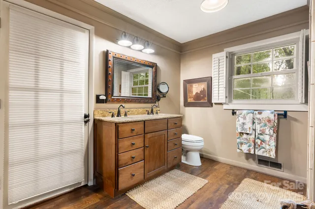 a bathroom with a toilet a sink and mirror