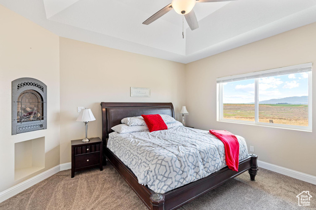 19502 South Olson Road Downey, ID 83234 - Photo 18 of 64 Main Bedroom with carpet, a ceiling fan, and a mountain view