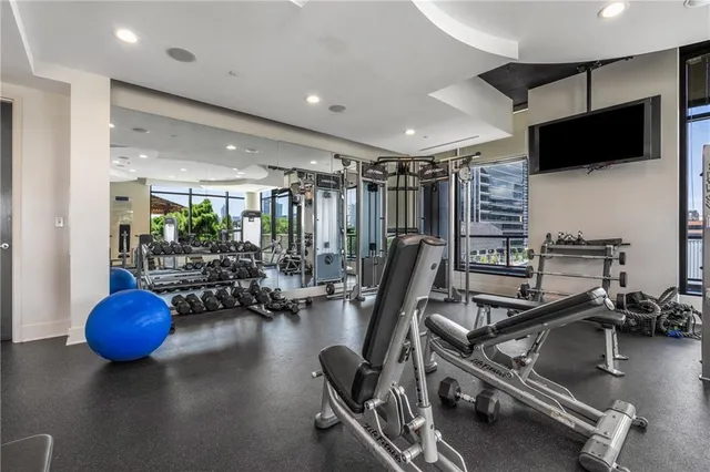 a view of a room with gym equipment