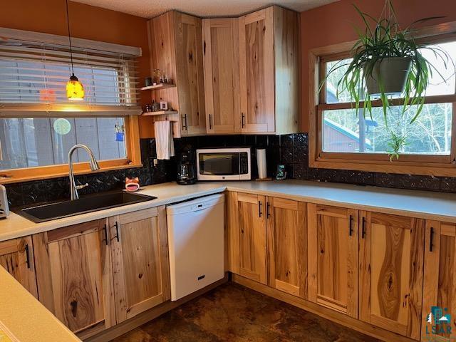 1775 Maple Street Ely, MN 55731 - Photo 4 of 18 Kitchen with sink, dishwasher, tasteful backsplash, and decorative light fixtures