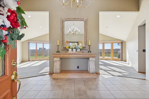 a view of a room with a large window