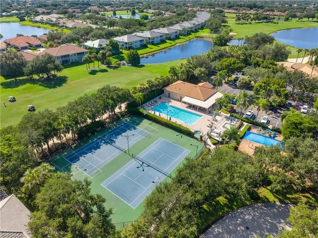 an aerial view of a house with a garden