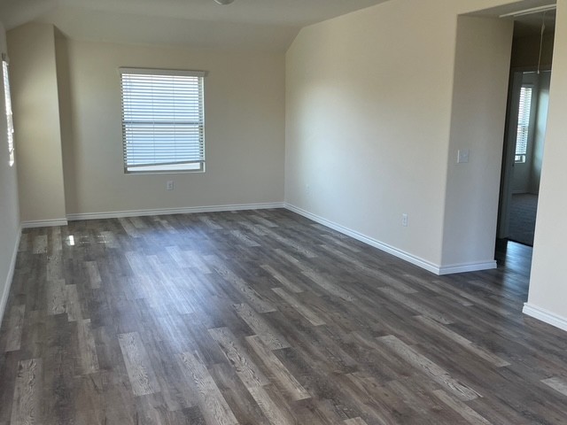 10125 Gertrudis Loop Austin, TX 78747 - Photo 15 of 27 Unfurnished room with vaulted ceiling and dark wood-style floors