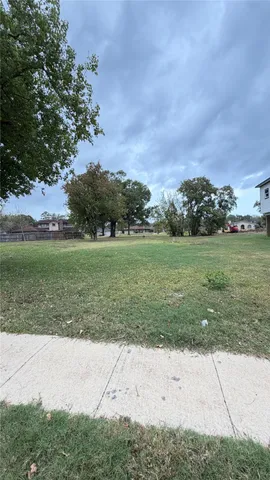 a view of a grassy field with an trees