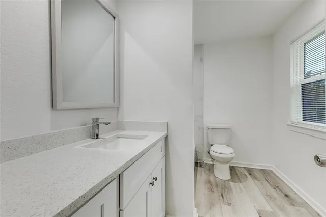 a bathroom with a sink toilet and vanity