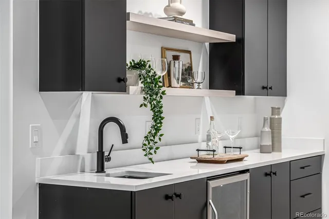 a bedroom with a bed and a mirror