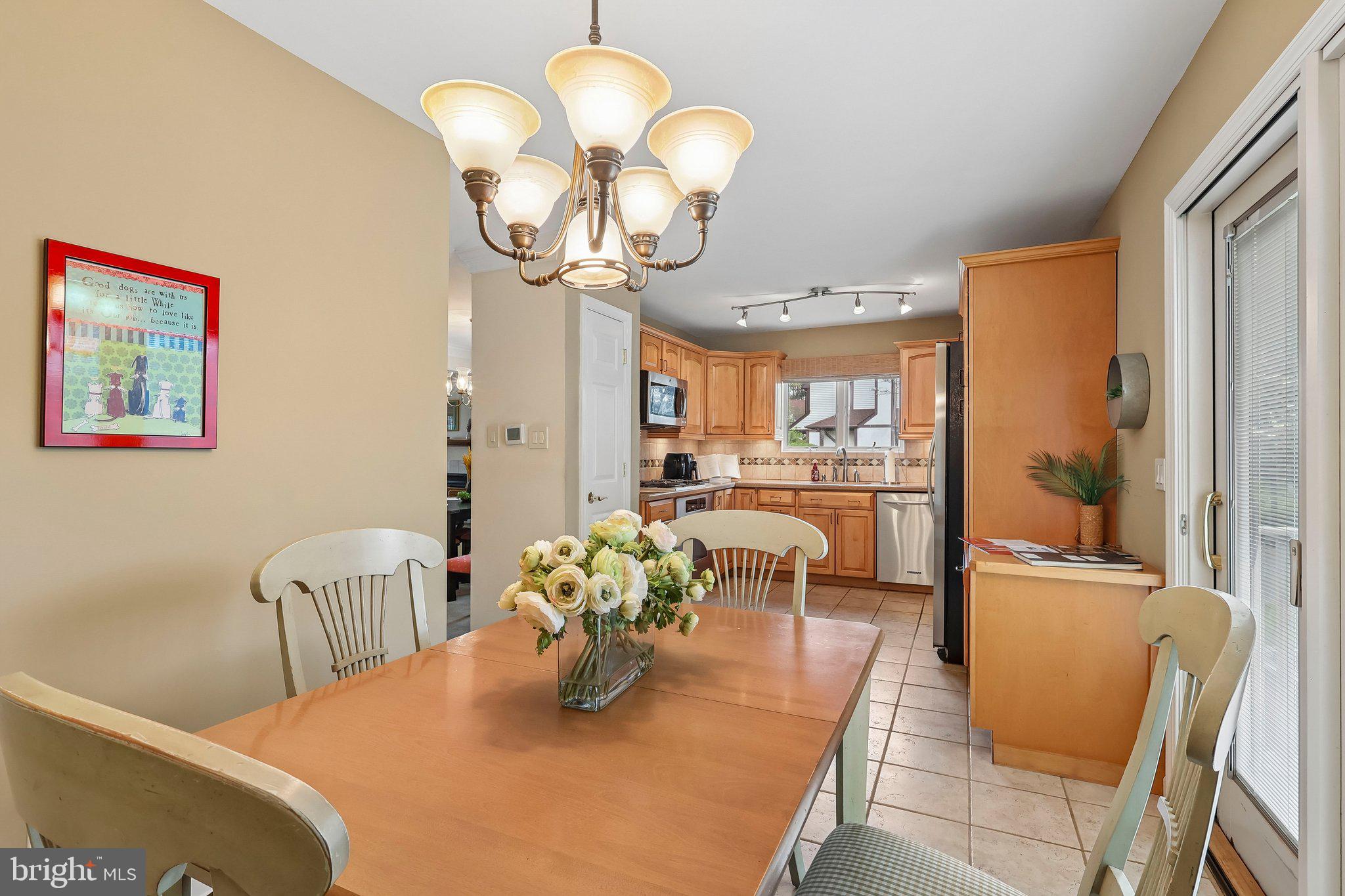 1 Balamor Lane Ewing, NJ 08628 - Photo 12 of 34 a dining room with wooden floor a chandelier a wooden table and chairs