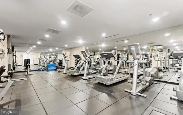 a view of a room with gym equipment
