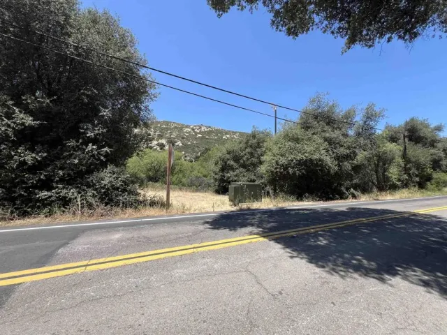 a view of a road with a yard