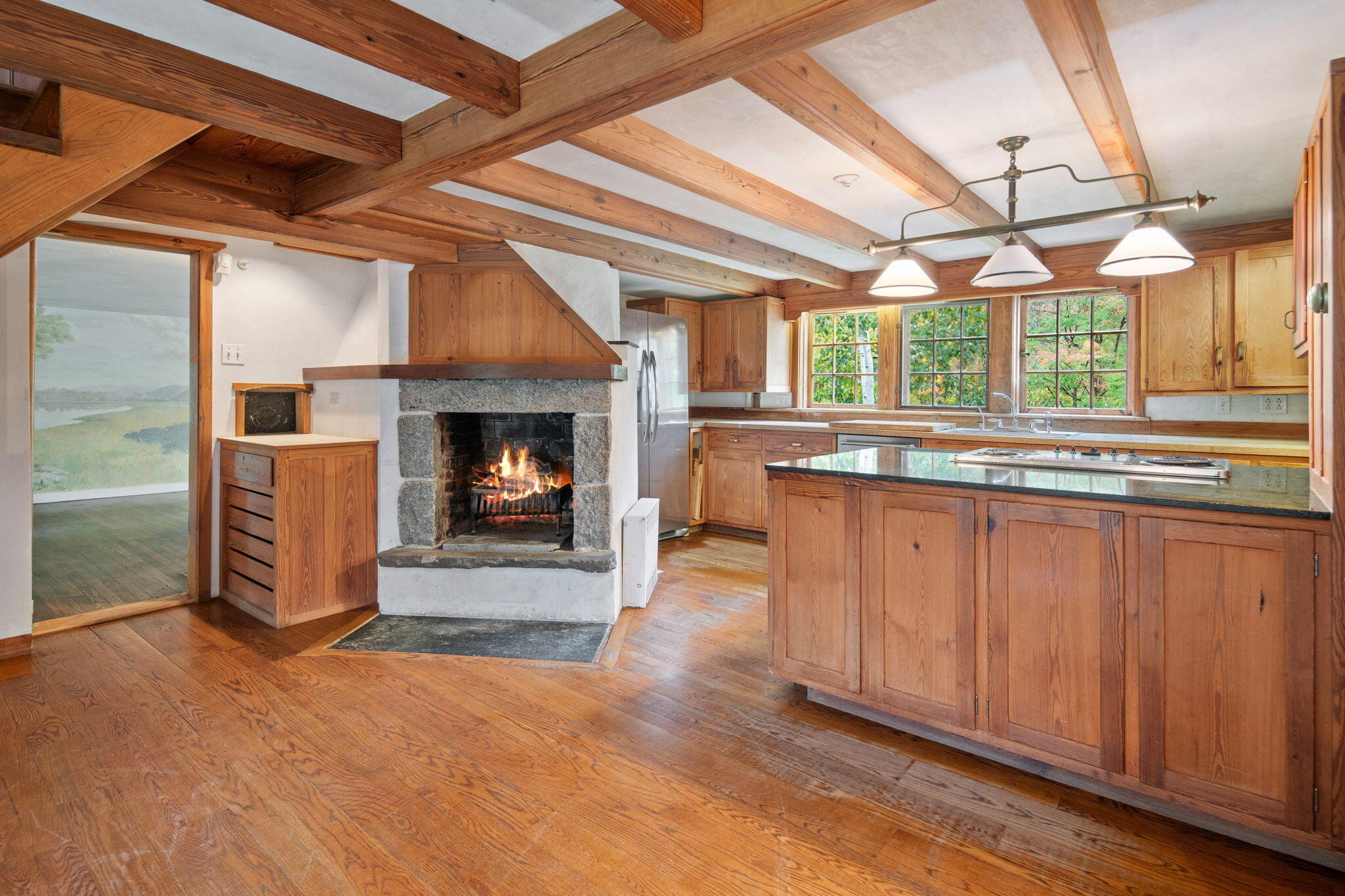 301 Michigan Road New Canaan, CT 06840 - Photo 23 of 46 a living room with stainless steel appliances wooden floors and fireplace