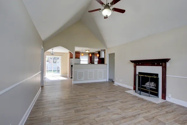 a view of a livingroom with a fireplace