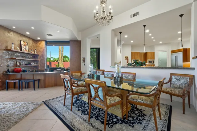 a view of a dining area with furniture