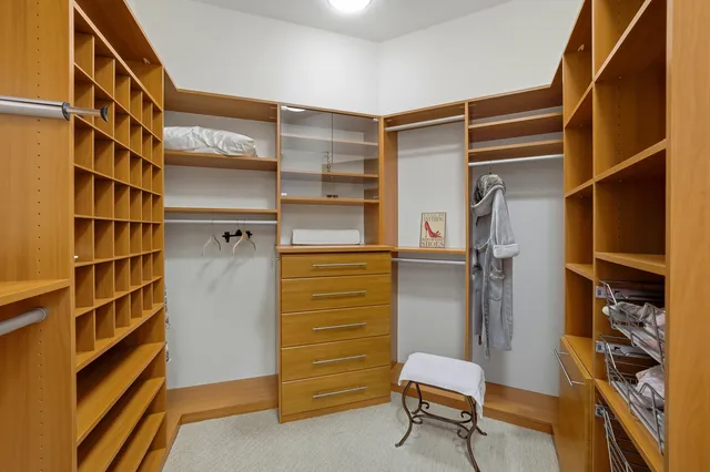 a view of walk in closet with empty racks