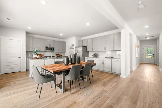 a table and chairs in a room