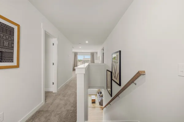 a view of a hallway with workspace