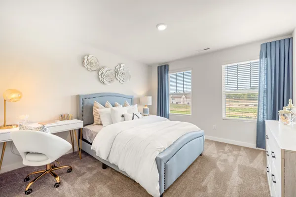 a bedroom with a bed and a dresser
