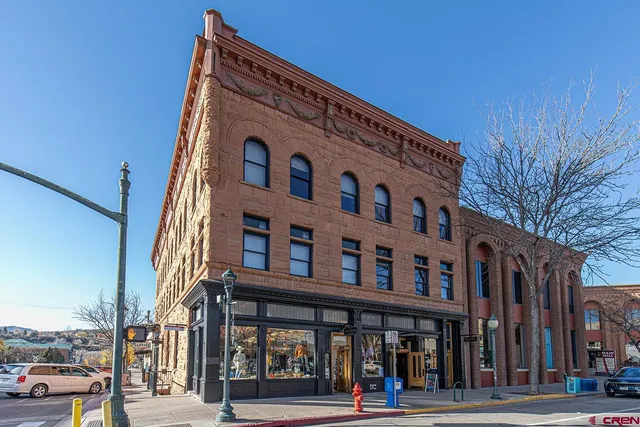 a front view of a building with street