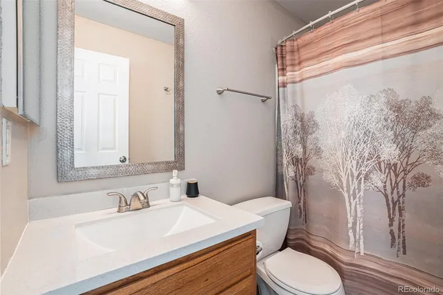 a bathroom with a sink a toilet and a mirror