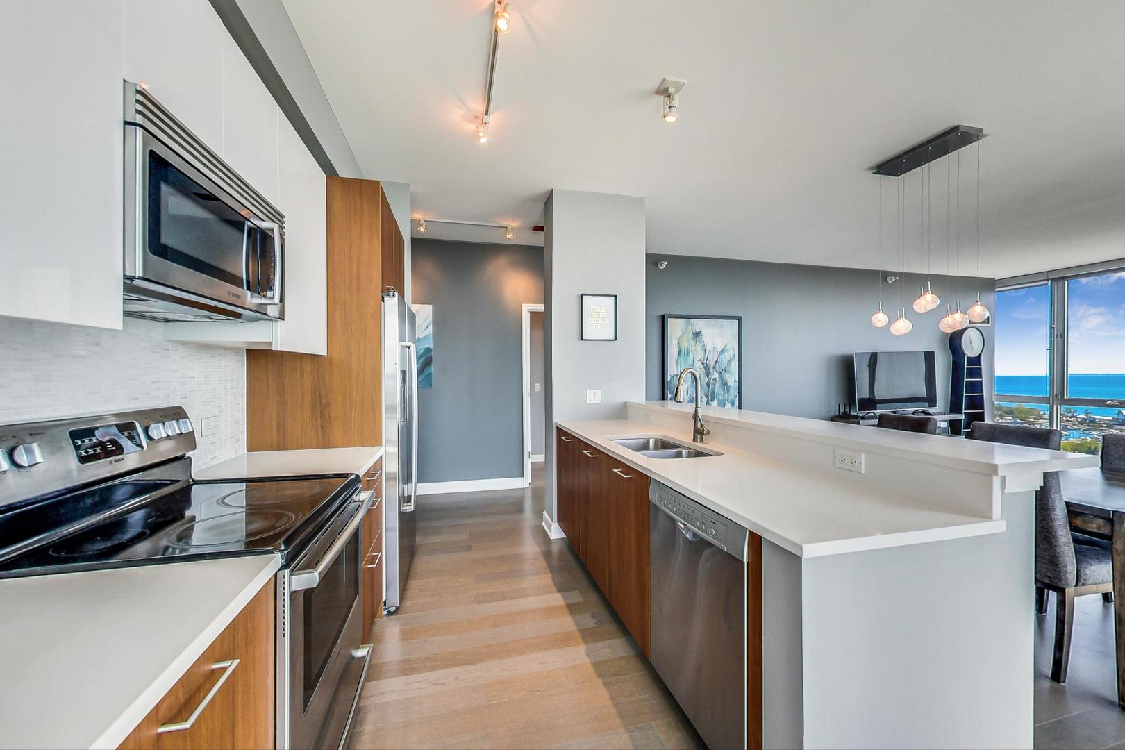 Undisclosed Address Chicago, IL 60616 - Photo 10 of 31 a kitchen with a stove a sink and a microwave