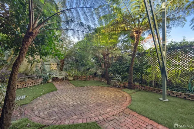a view of a backyard with a trees