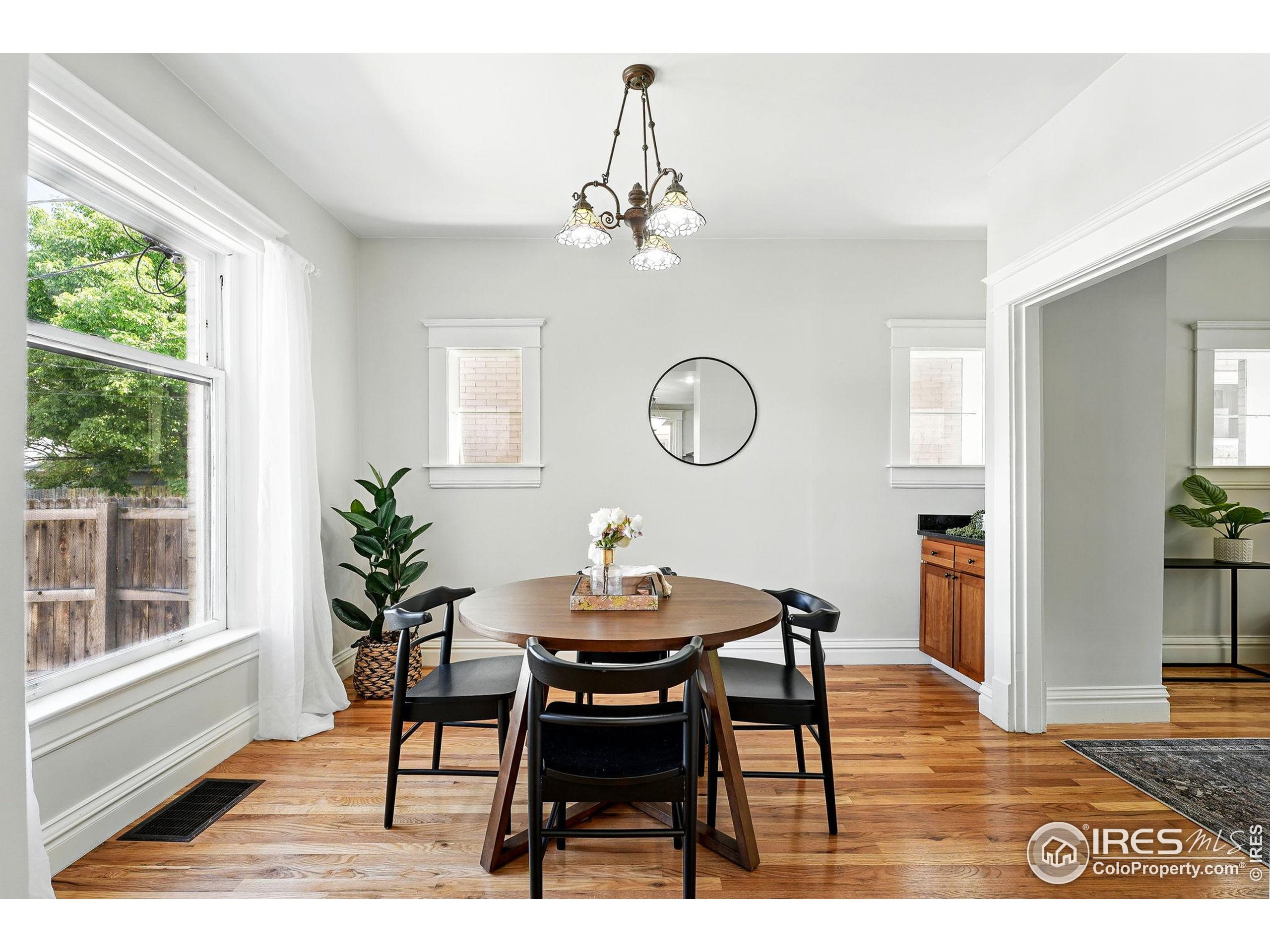 1582 Steele Street Denver, CO 80206 - Photo 14 of 48 a dining room with furniture potted plants and wooden floor