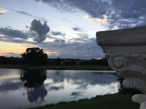 a view of a lake from a yard