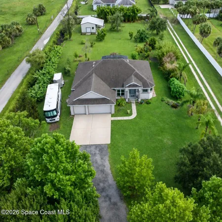 an aerial view of a house