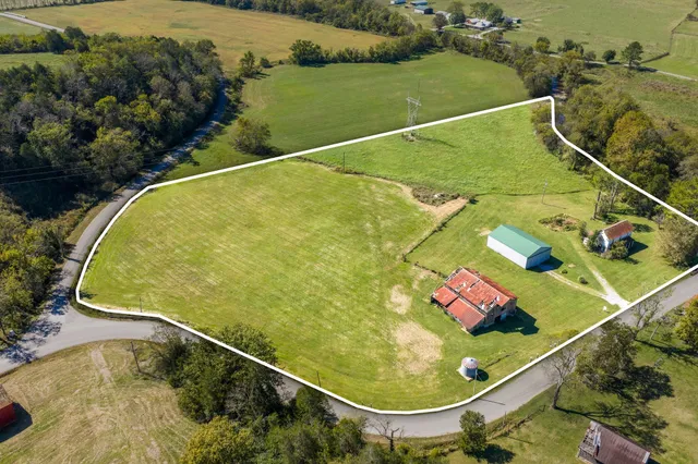 an aerial view of a swimming pool