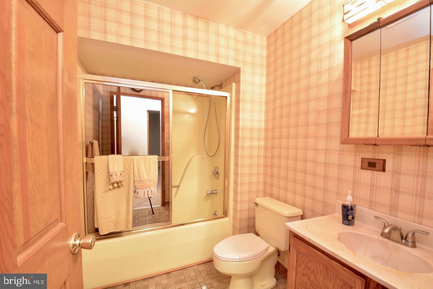 8421 Alvin Road Pasadena, MD 21122 - Photo 49 of 54 a bathroom with a granite countertop sink toilet and shower