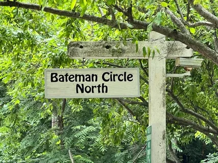 a sign of golf club on a tree