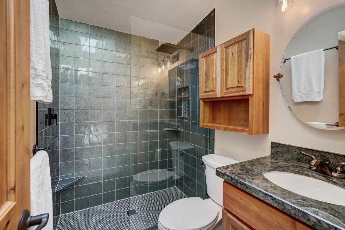 379 Hummingbird Circle Silverthorne, CO 80498 - Photo 17 of 44 a bathroom with a granite countertop toilet sink and mirror