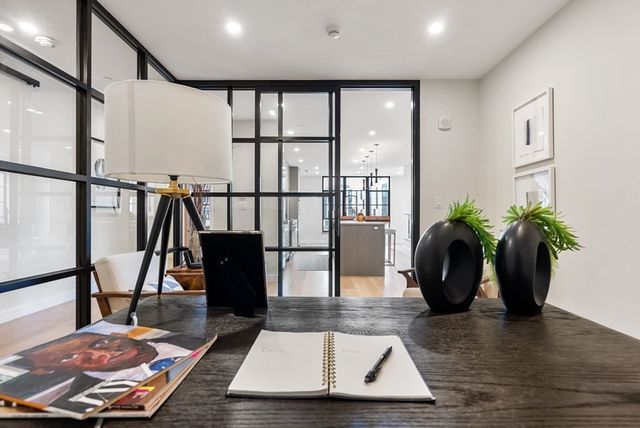 a living room with wooden floor
