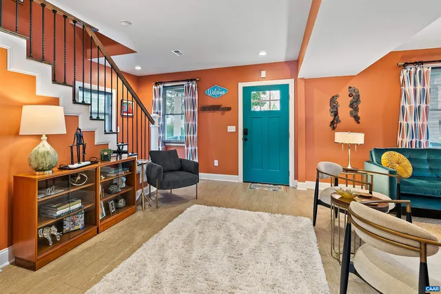 a bedroom with furniture and a bed