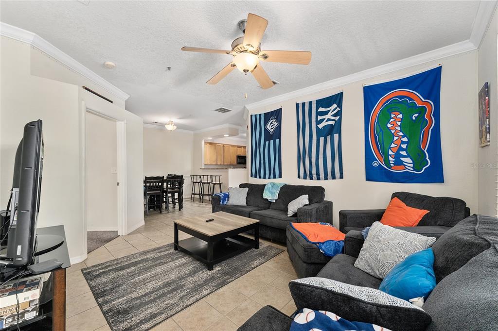 1142 Southwest 9th Road, Unit 103 Gainesville, FL 32601 - Photo 17 of 40 a living room with furniture ceiling fan and a rug