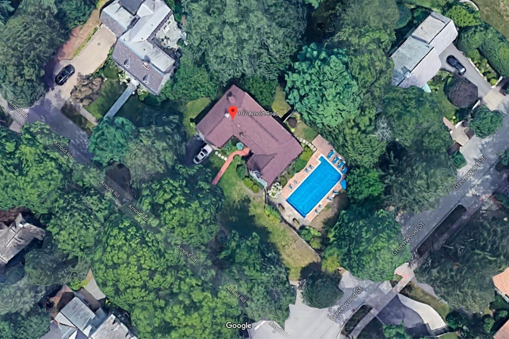 107 Arnold Road Newton, MA 02459 - Photo 18 of 18 an aerial view of house with outdoor space and swimming pool