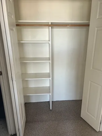 a view of walk in closet with empty racks