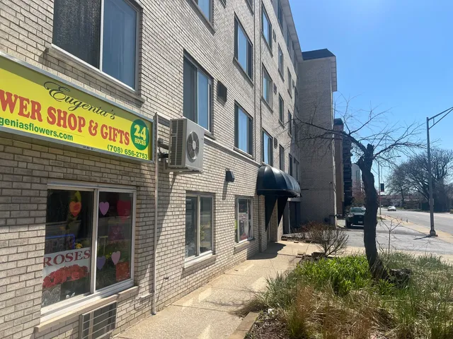 a view of a building with street view