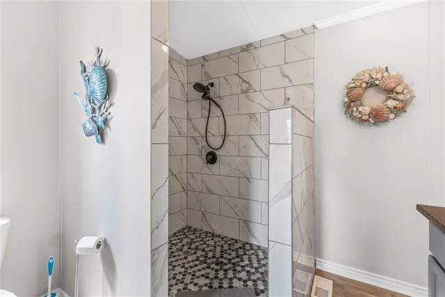 a bathroom with a shower