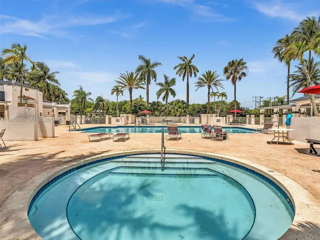 a view of a park with palm trees