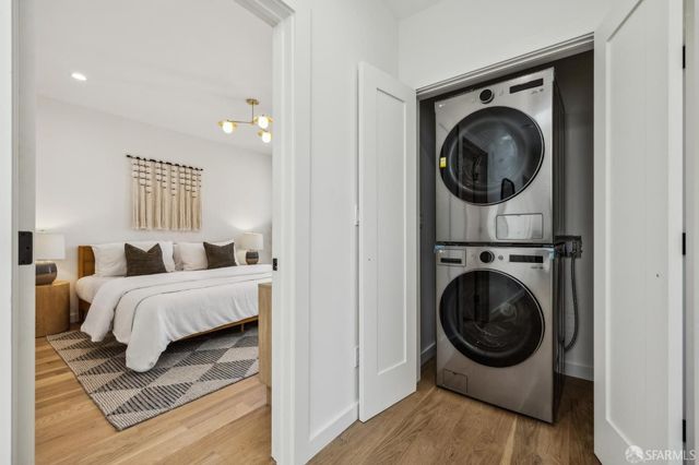 a view of gallery with wooden floor