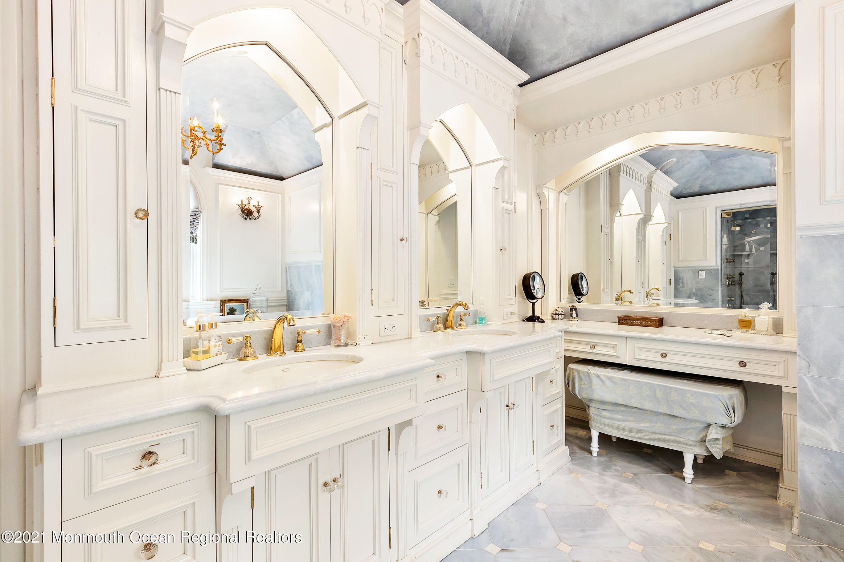 5 Post Road Rumson, NJ 07760 - Photo 27 of 67 a spacious bathroom with a double vanity sink and a mirror