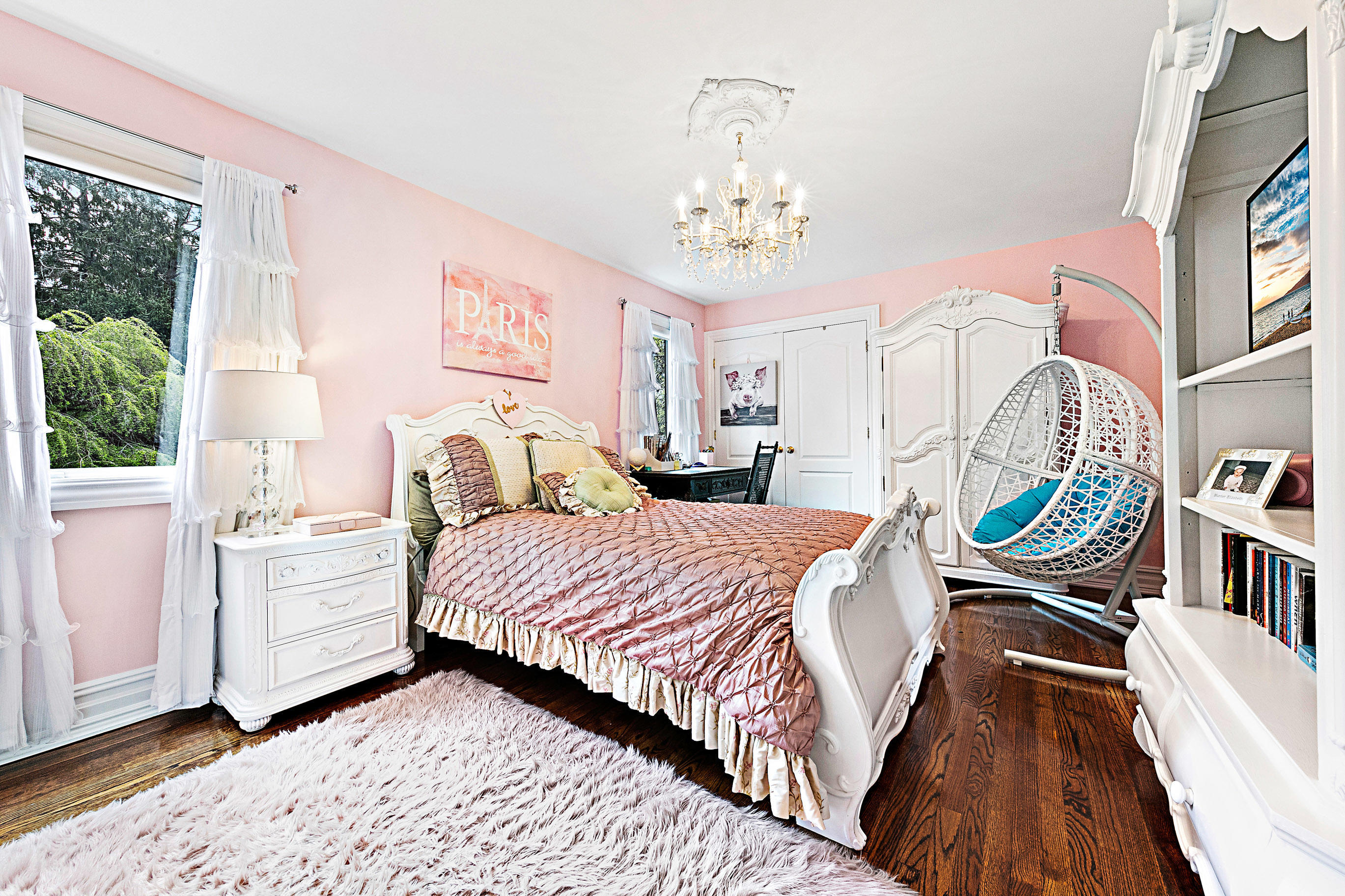 5 Post Road Rumson, NJ 07760 - Photo 32 of 67 a bedroom with a bed chandelier and a window