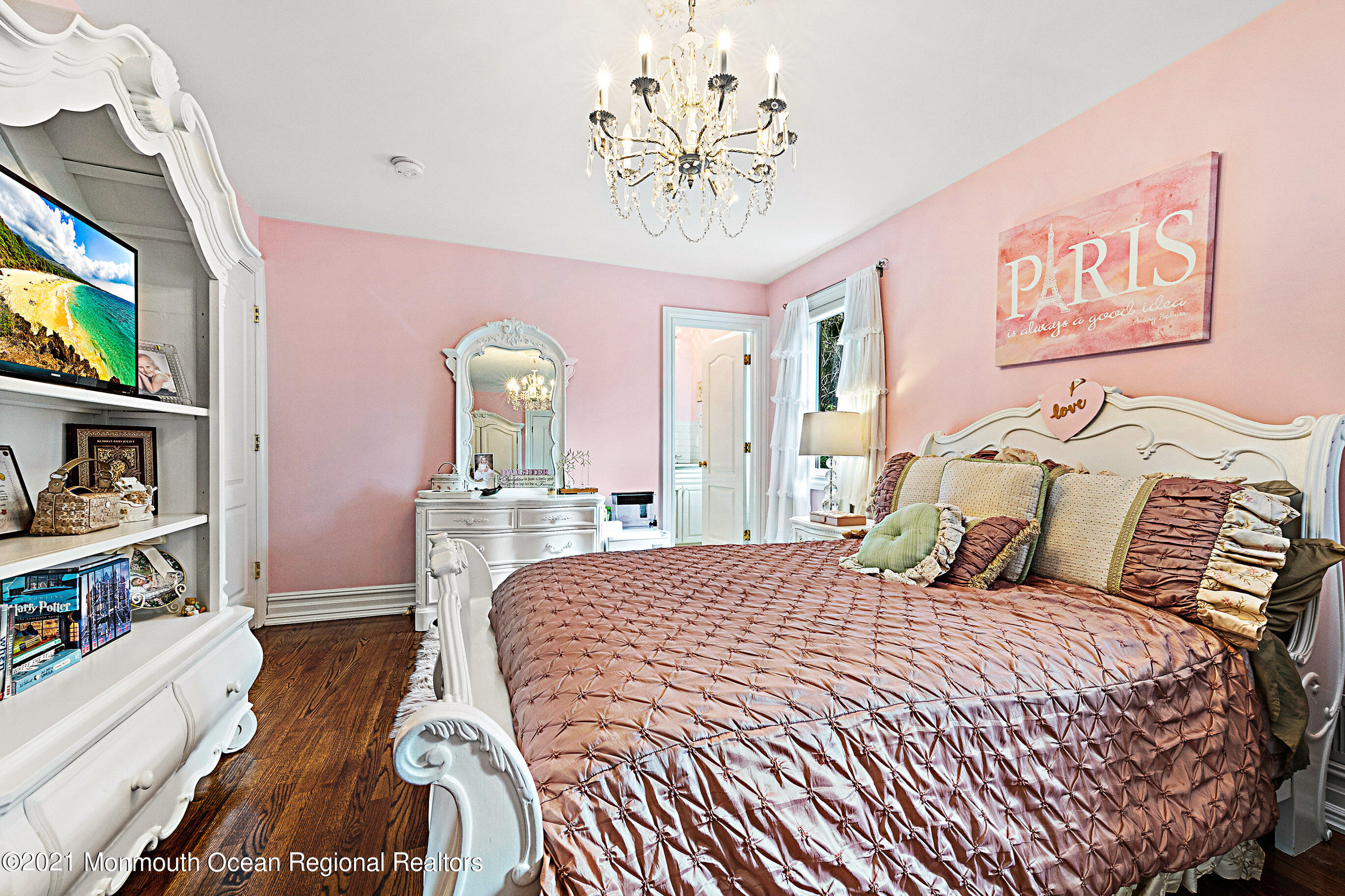 5 Post Road Rumson, NJ 07760 - Photo 33 of 67 a bedroom with a bed and a flat screen tv