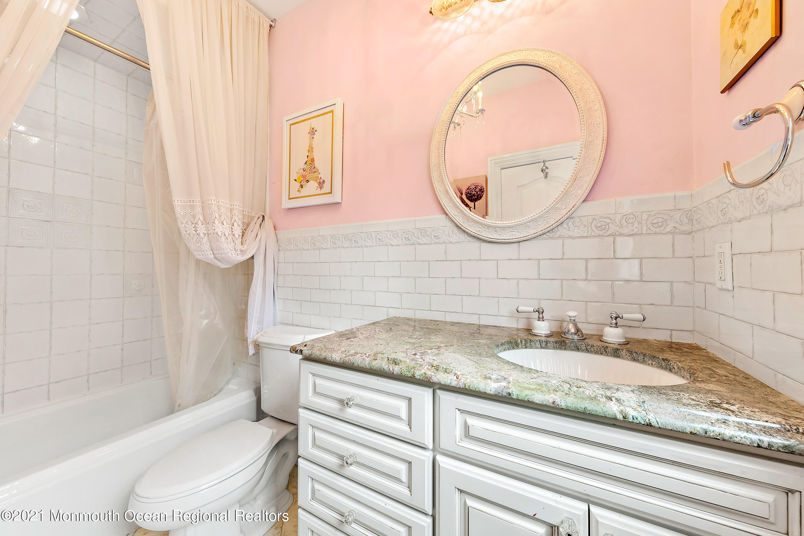 5 Post Road Rumson, NJ 07760 - Photo 34 of 67 a bathroom with a granite countertop toilet sink and mirror