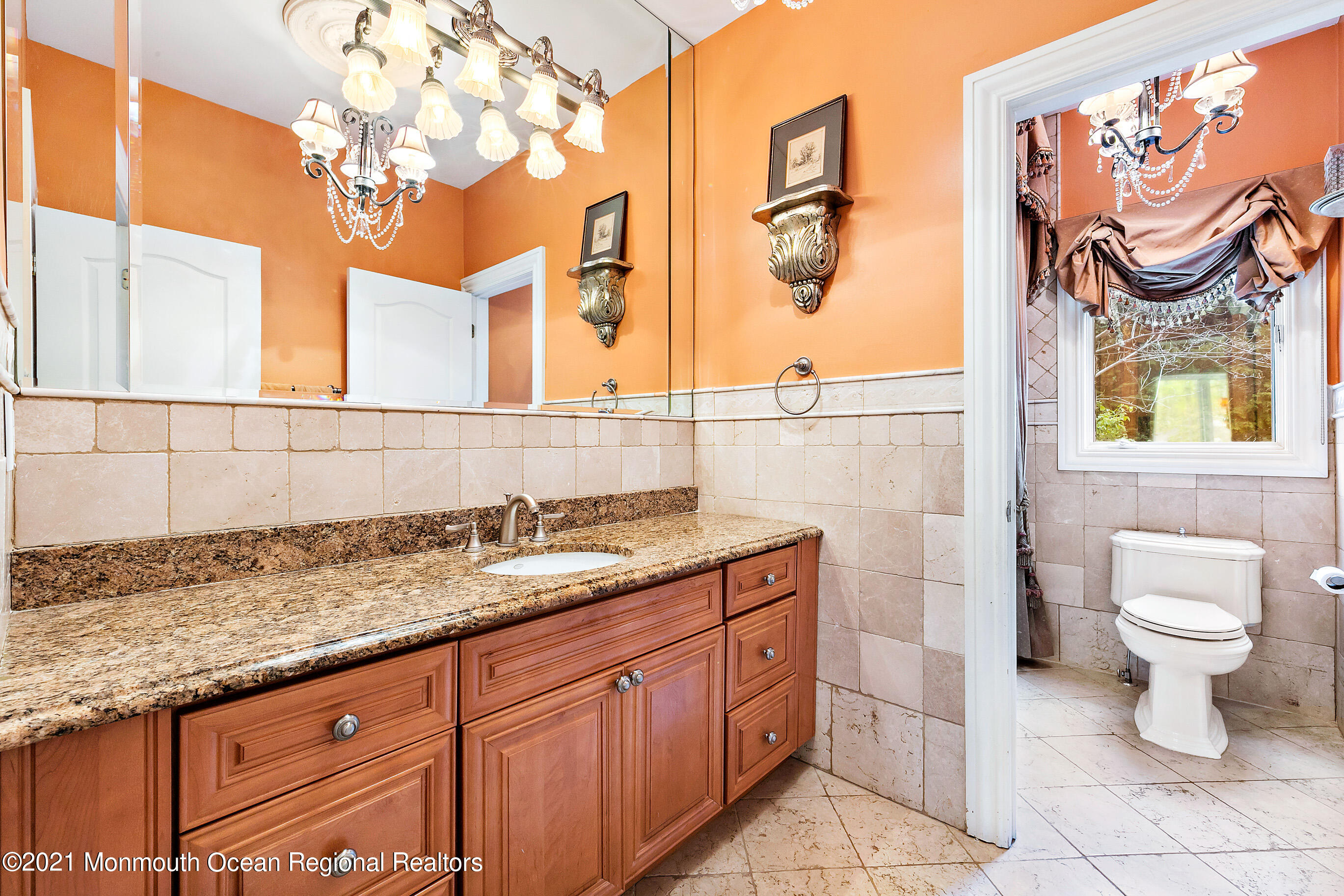 5 Post Road Rumson, NJ 07760 - Photo 38 of 67 a bathroom with a granite countertop sink and a mirror