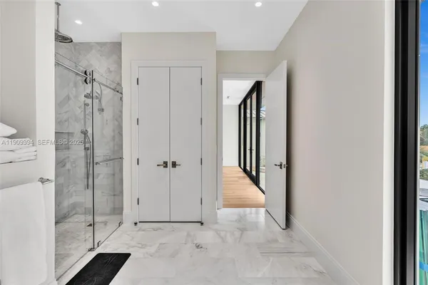 a bathroom with a mirror